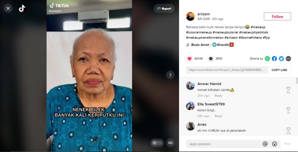 Viral MUA Sulap Nenek Jadi Bak Gadis, Kulit Keriput Hilang Cuma Pakai Ciput (TikTok).