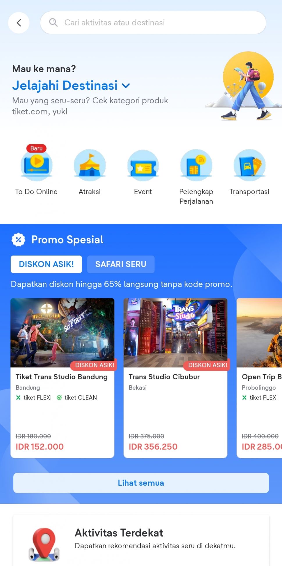 Tangkapan layar tiket TO DO pada aplikasi tiket,com (Suara/Hiromi)