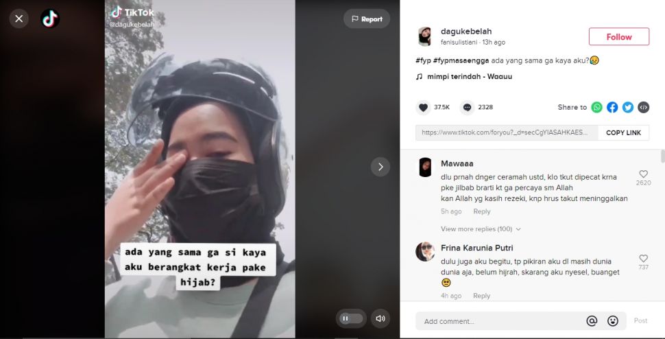 Curhat wanita sedih harus lepas hijab karena pekerjaan (TikTok).