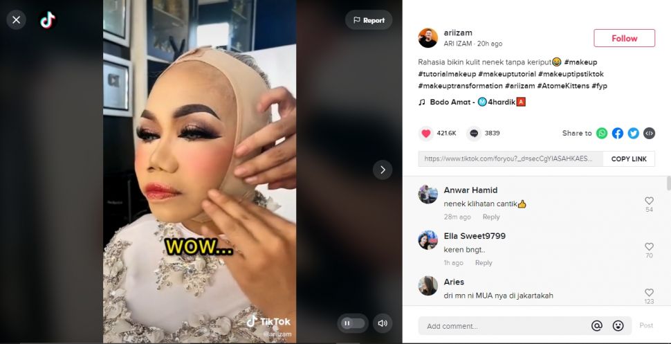 Viral MUA Sulap Nenek Jadi Bak Gadis, Kulit Keriput Hilang Cuma Pakai Ciput (TikTok).