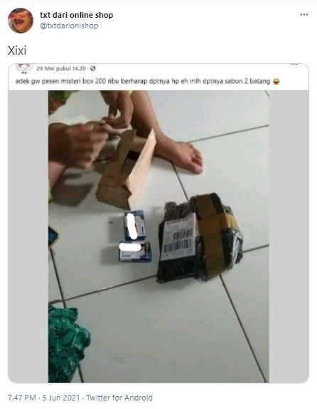 Misteri boks isi sabun (Twitter/txtdarionlshop)