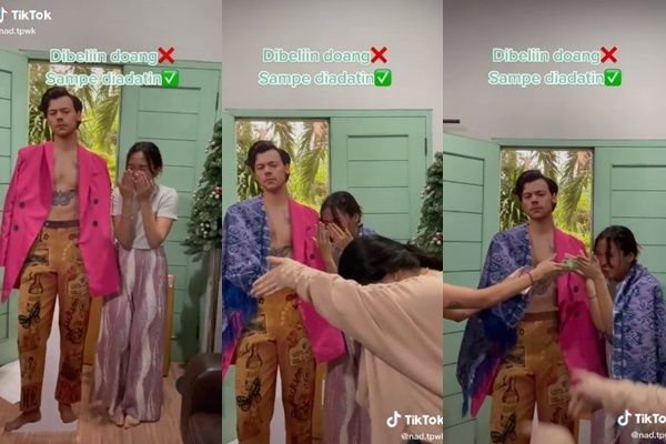 Viral Wanita Dapat Hadiah Patung Harry Styles. (TikTok/@nad.tpwk)