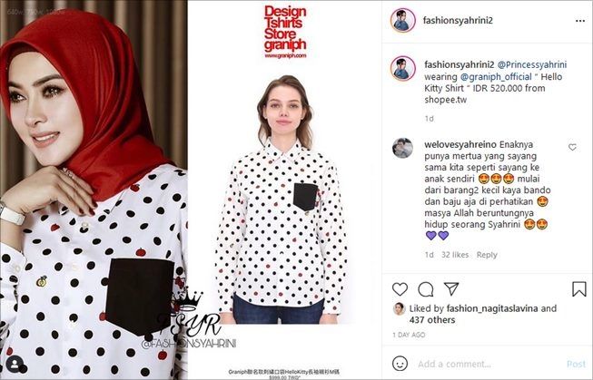 Harga baju Syahrini yang dibelikan mertua. (Instagram/@fashionsyahrini2)