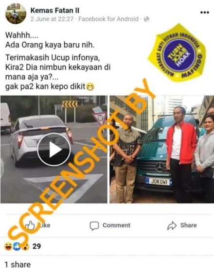 CEK FAKTA Video Jokowi 'Orang Kaya Baru' Usai Pamer Mobil Mewah. (Turnbackhoax.id)