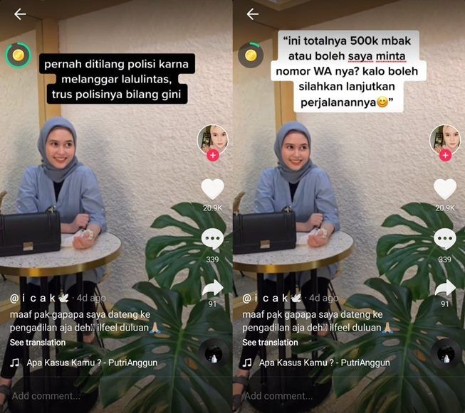 Ditilang Polisi Berujung Dimintai Nomor WhatsApp, Curhatan Wanita Ini Viral. (TikTok/@bbyica)