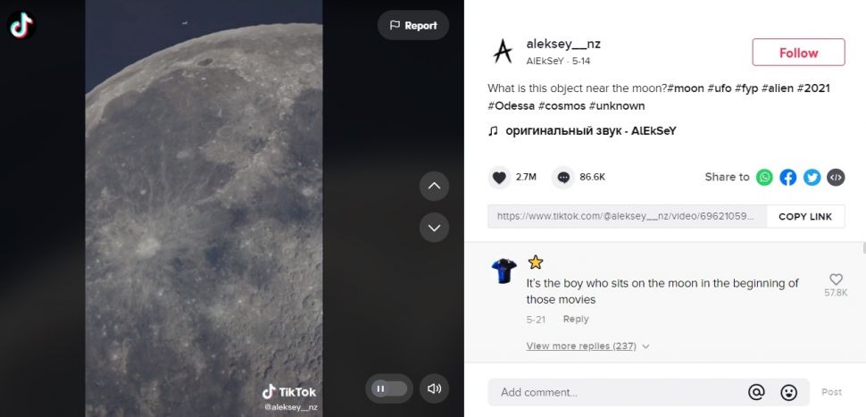Heboh Video Penampakan UFO Alien Tinggal di dalam Bulan. (TikTok/@aleksey__nz)