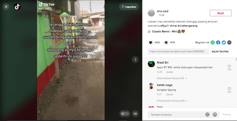 Viral Wanita Curhat Tetangga Pasang Jemuran Seenaknya, Pas Ditegur Malah Ngegas (TikTok).