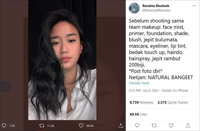 Ini Makeup yang Dipakai Chef Renatta agar Terlihat Cantik Natural. (Twitter/@MoeloekRenatta)