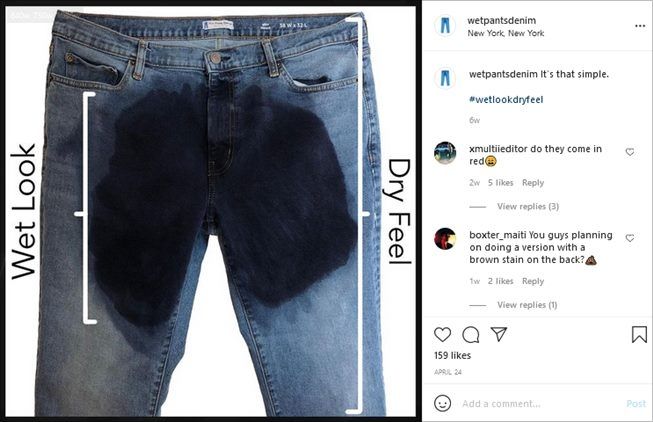 Mirip Bekas Ompol, Desain Nyeleneh Celana Jeans Ini Bikin Publik Heran. (Instagram/@wetpantsdenim)