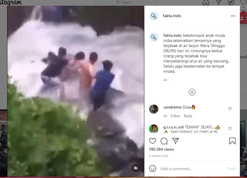 Momen menegangkan evakuasi pemuda di air terjun (IG/fakta.indo)