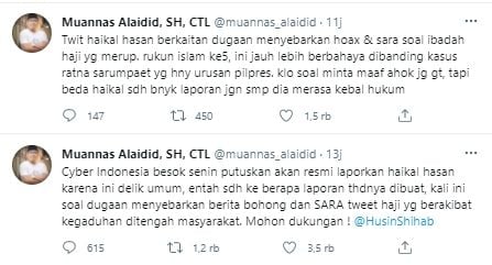 Muannas sebut Haikal Hassan lebih berbahaya dari Ratna Sarumpaet (Twitter/muannas_alaidid)