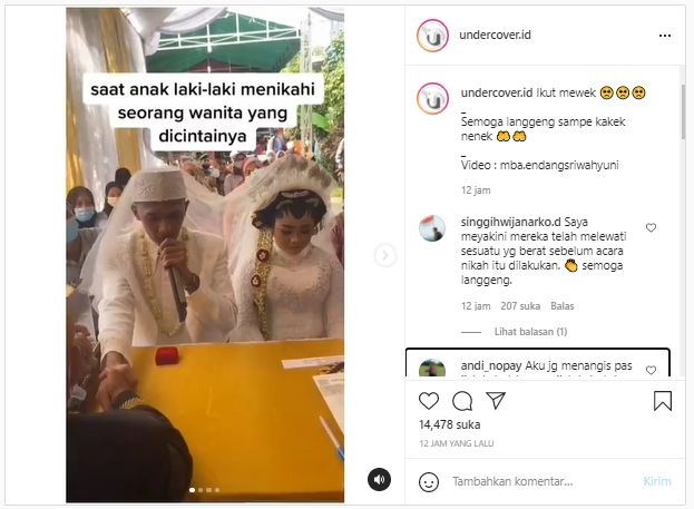 Pengantin pria nangis sesenggukan usai ijab kabul, teringat mendiang ayah viral (Instagram/undercover.id).