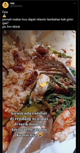 Dikira Rambut Nyangkut, Warganet Panik Sekaligus Jijik Temukan Hal Ini di Dalam Nasi Bungkus. (Twitter/@FFOODFESS)