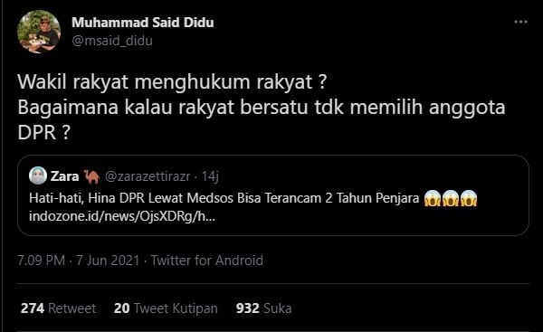 Said Didu soal RUU KUHP (Twitter).