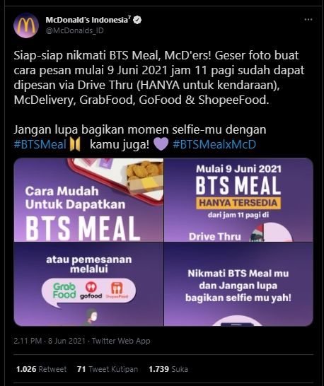 Catat Jamnya! Begini Cara Mudah Pesan BTS Meal di McDonalds. (Twitter/@McDonalds_ID)