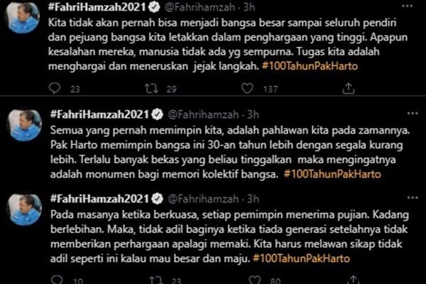 Fahri Hamzah Peringati 100 Tahun Soeharto. (Twitter/@Fahrihamzah)