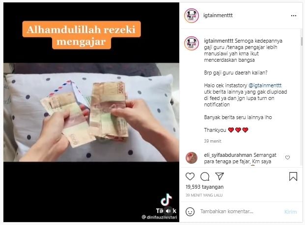 Viral istri bongkar amplop gaji suami selama sebulan, jumlahnya bikin miris (Instagram/igtainmentt).