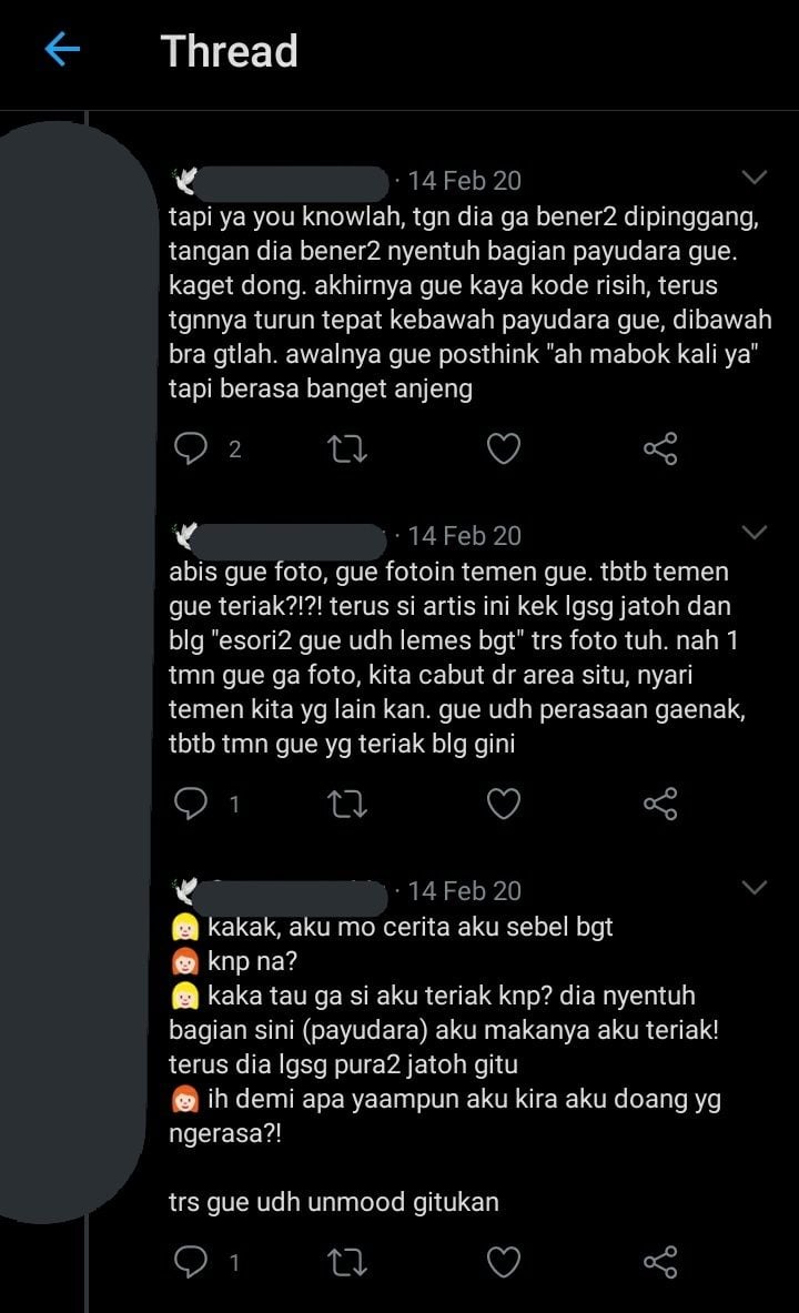 Pemilik akun @clairenanno mengaku dilecehkan secara seksual oleh Gofar Hilman. [Twitter]