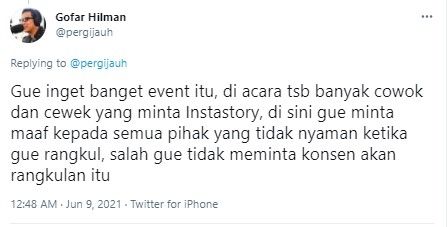 Klarifikasi Gofar Hilman. (Twitter/pergijauh)