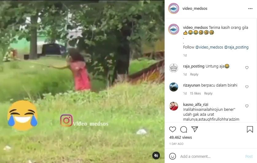 Viral Muda Mudi Didatangi ODGJ Saat Pelukan di Semak-semak. (Instagram/@video_medsos)