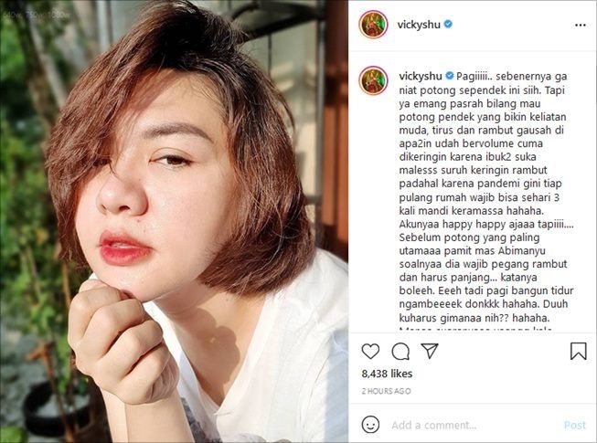 Vicky Shu Ganti Gaya Rambut, Malah Salah Model sampai Bikin Anak Ngambek. (Instagram/@vickyshu)