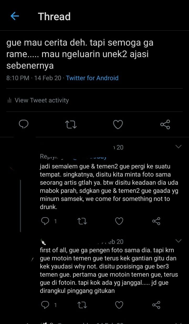 Pemilik akun Twitter @clairenanno mengaku dilecehkan secara seksual oleh Gofar Hilman. [Twitter]