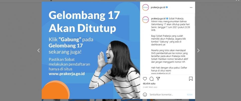 Kartu Prakerja Gelombang 17 (instagram/prakerja.go.id)