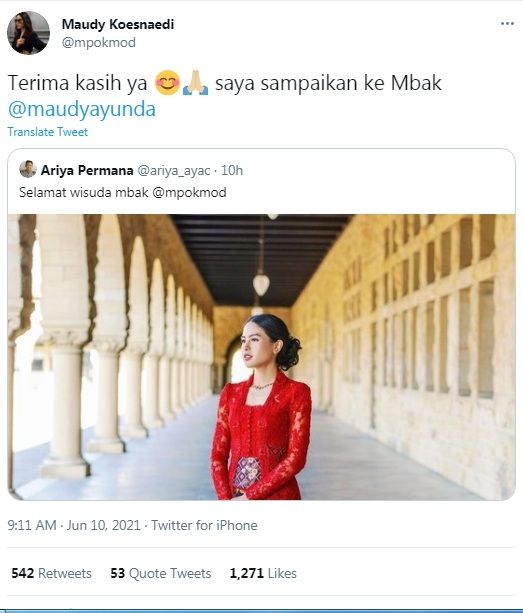 Unggahan Maudy Koesnaedi [Twitter/@mpokmod]