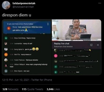 Viral 'Roxxy' Frontal Komen Menohok Live Chat Polda Kalbar. (Twitter/@txtdrpemerintah)