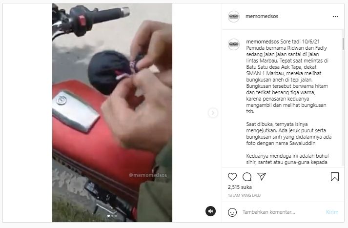 Viral pemotor temukan bungkusan janggal di jalan (Instagram/memomedsos).