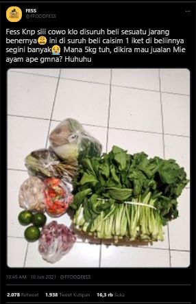 Disuruh ke Pasar, Potret Belanjaan Sayur Cowok Ini Berujung Bikin Publik Geregetan. (FFOODFESS)