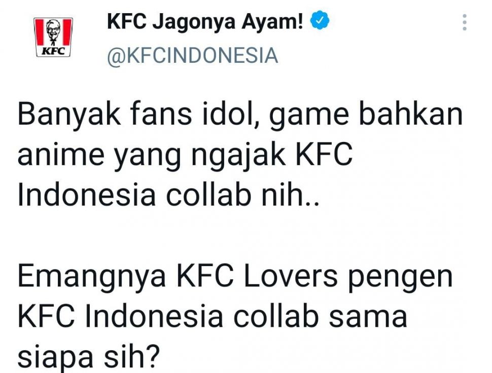 Unggahan KFC di twitter. 