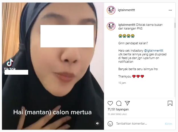 Ditolak mantan calon mertua karena bukan PNS viral (Instagram/igtainmenttt).