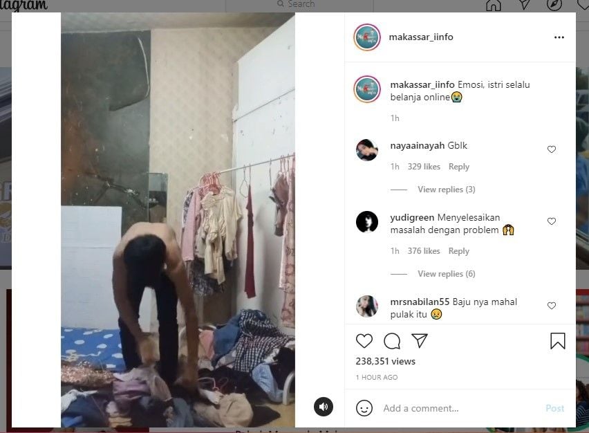 Suami sobek baju istri gegara keseringan belanja online (IG)