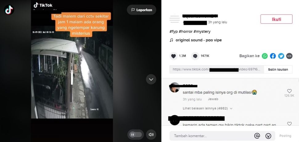 Viral Misteri Isi Karung Dilempar ke Sebuah Rumah. (TikTok/@aqu******om24)