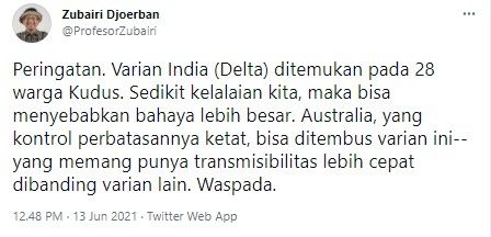 Ketua Satgas Covid-19 IDI imbau publik waspada covid-19 masuk Indonesia (Twitter)