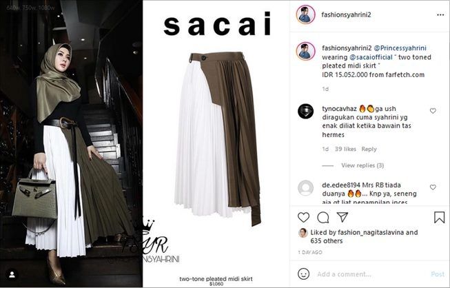 Rok unik Syahrini seharga belasan juta. (Instagram/@fashionsyahrini2)