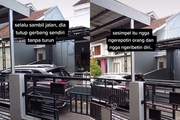 Viral Cara Unik Tetangga Tutup Pagar Rumah Tanpa Merepotkan. (TikTok/@saes******iyah)