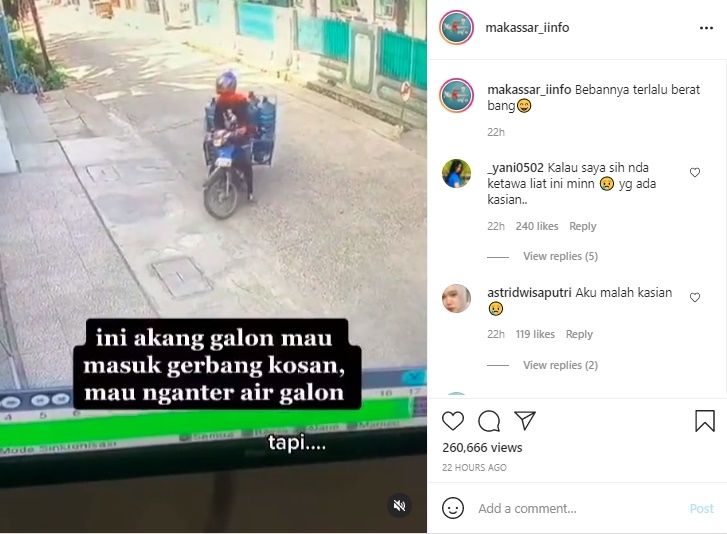 Viral CCTV Tukang Galon Jumping Gara-gara Beban Berat. (Instagram/@makassar_iinfo)