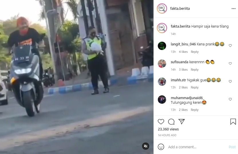 Viral Polisi Niat Tilang Pengendara Berakhir Kocak. (Instagram/@fakta.beriita)