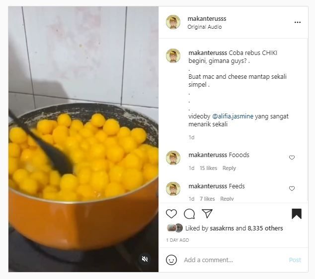 Camilan direbus untuk buat mac and cheese (Instagram @makanterusss)