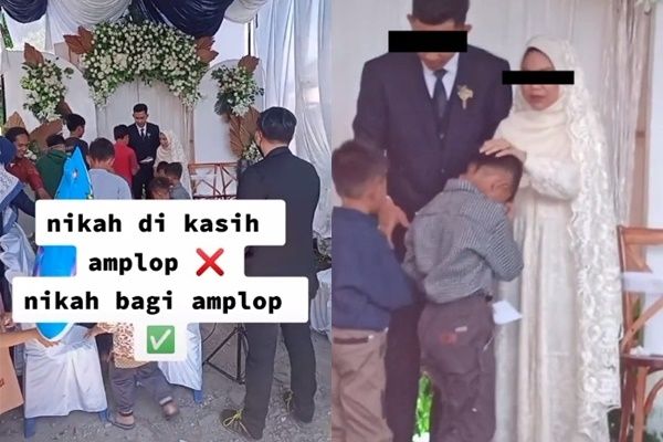 Viral Pengantin Bagi-bagi Amplop Bukan Terima Amplop di Hari Pernikahan. (TikTok/@nuu******ini)