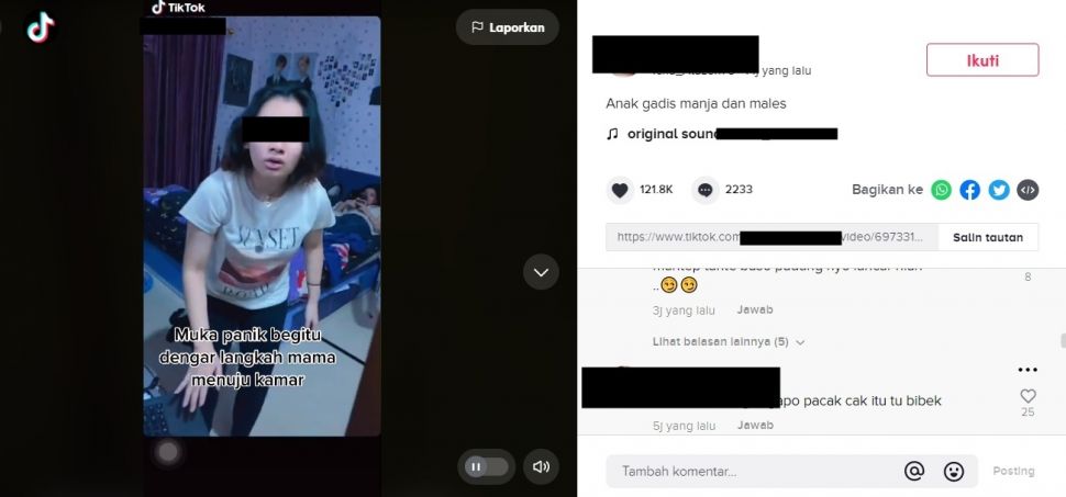 Gadis Ini Panik Dengar Langkah Ibu Mau Masuk Kamar. (TikTok/@ich******en78)