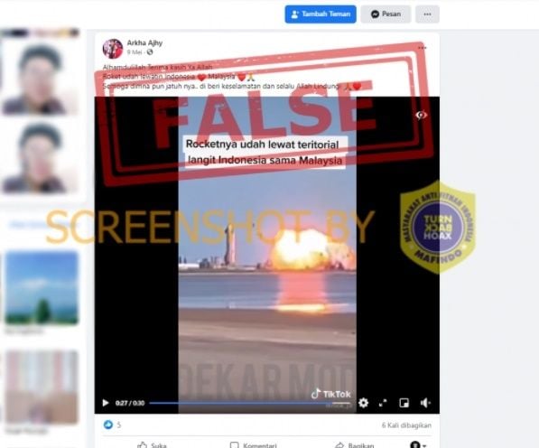 CEK FAKTA Viral Video Roket Jatuh Usai Lewati Teritorial Langit Indonesia. (Turnbackhoax.id)