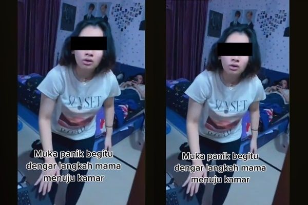 Gadis Ini Panik Dengar Langkah Ibu Mau Masuk Kamar. (TikTok/@ich******en78)