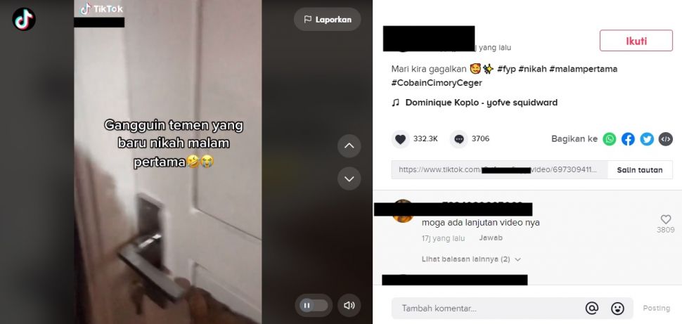 Viral Video Teman Sengaja Buka Kamar Pengantin Baru Saat Malam Pertama. (TikTok/@rif******nyy)