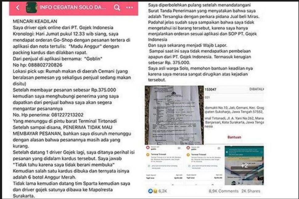 Viral Ojol Ditangkap Gegara Tak Tahu Antar Miras (Facebook)