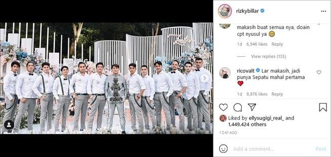 Groomsmen di lamaran Rizky Billar dan Lesti Kejora. (Instagram/@rizkybillar)