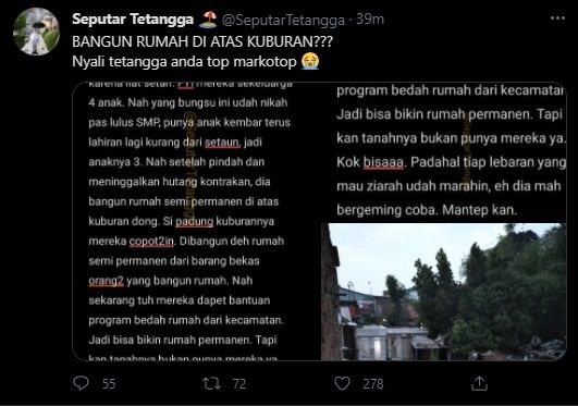 Viral Tetangga Nekat Bangun Rumah di atas Kuburan. (Twitter/@SeputarTetangga)