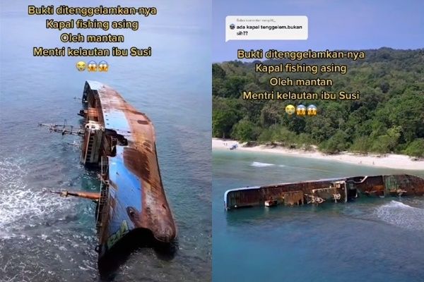 Viral Pemandangan Eksotis Kapal Yang Ditenggelamkan Susi Pudjiastuti. (TikTok/@dinoabdilahhh)